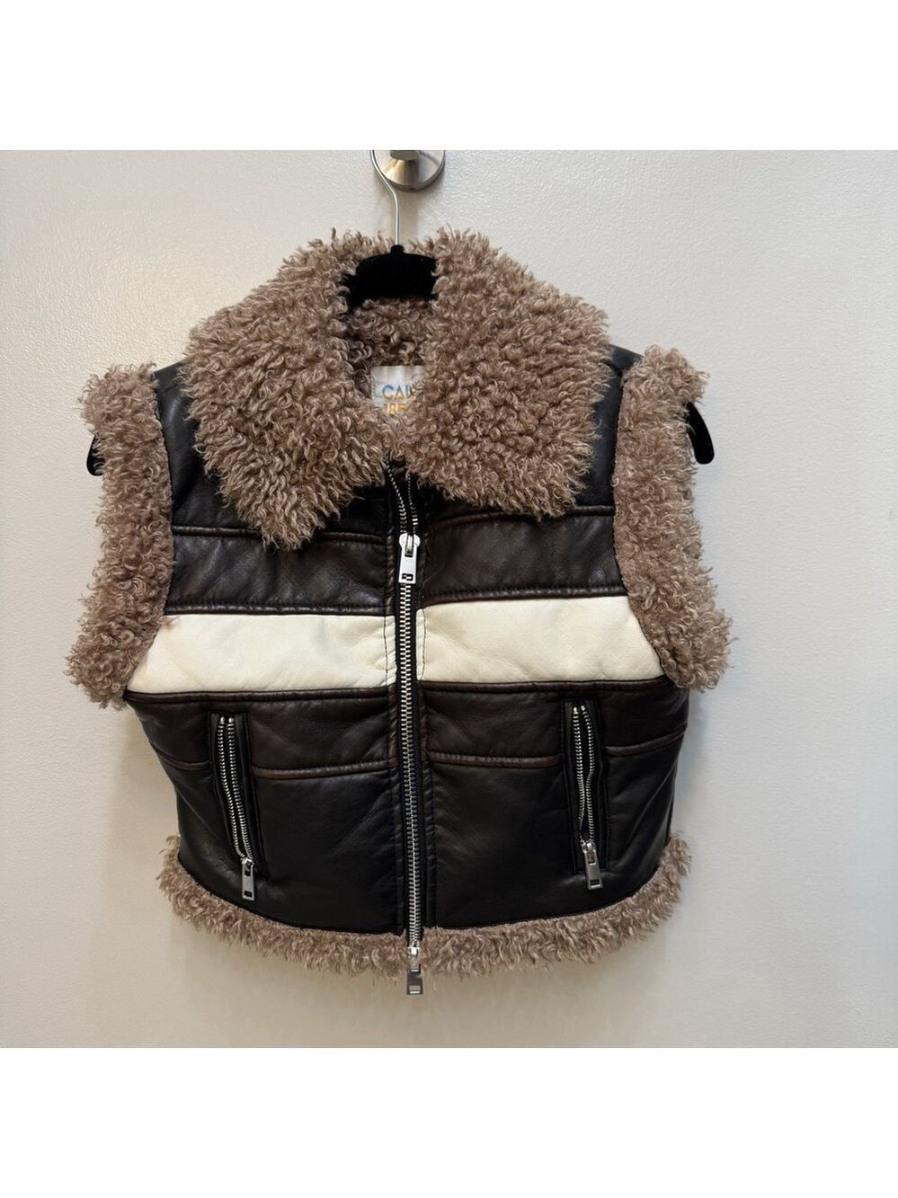 Cali 1850 Donald Moto Vest Faux Leather Sherpa Lined Small